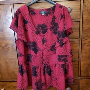 Michel Studio Red and Black Floral Blouse